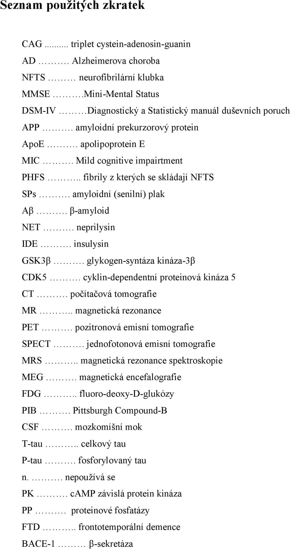 . fibrily z kterých se skládají NFTS SPs. amyloidní (senilní) plak Aβ. β-amyloid NET. neprilysin IDE. insulysin GSK3β. glykogen-syntáza kináza-3β CDK5. cyklin-dependentní proteinová kináza 5 CT.