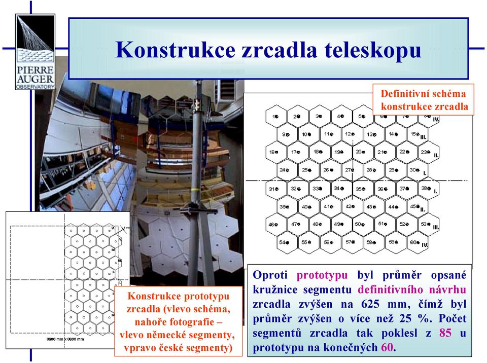 prototypu byl průměr opsané kružnice segmentu definitivního návrhu zrcadla zvýšen na 625 mm,