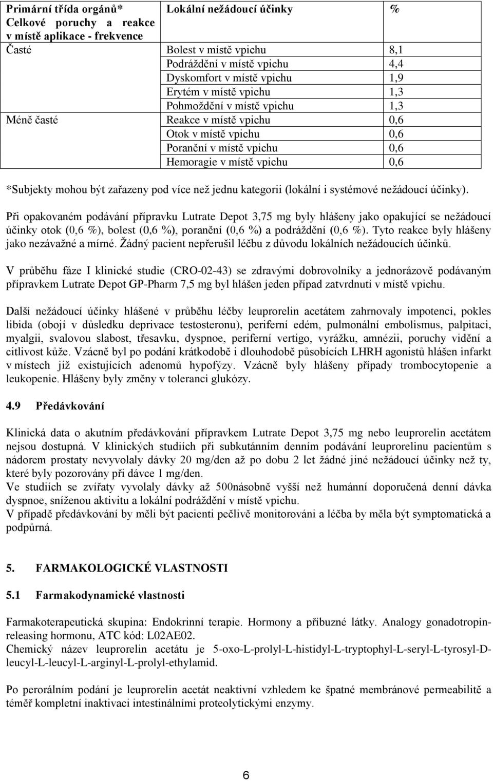 zařazeny pod více než jednu kategorii (lokální i systémové nežádoucí účinky).