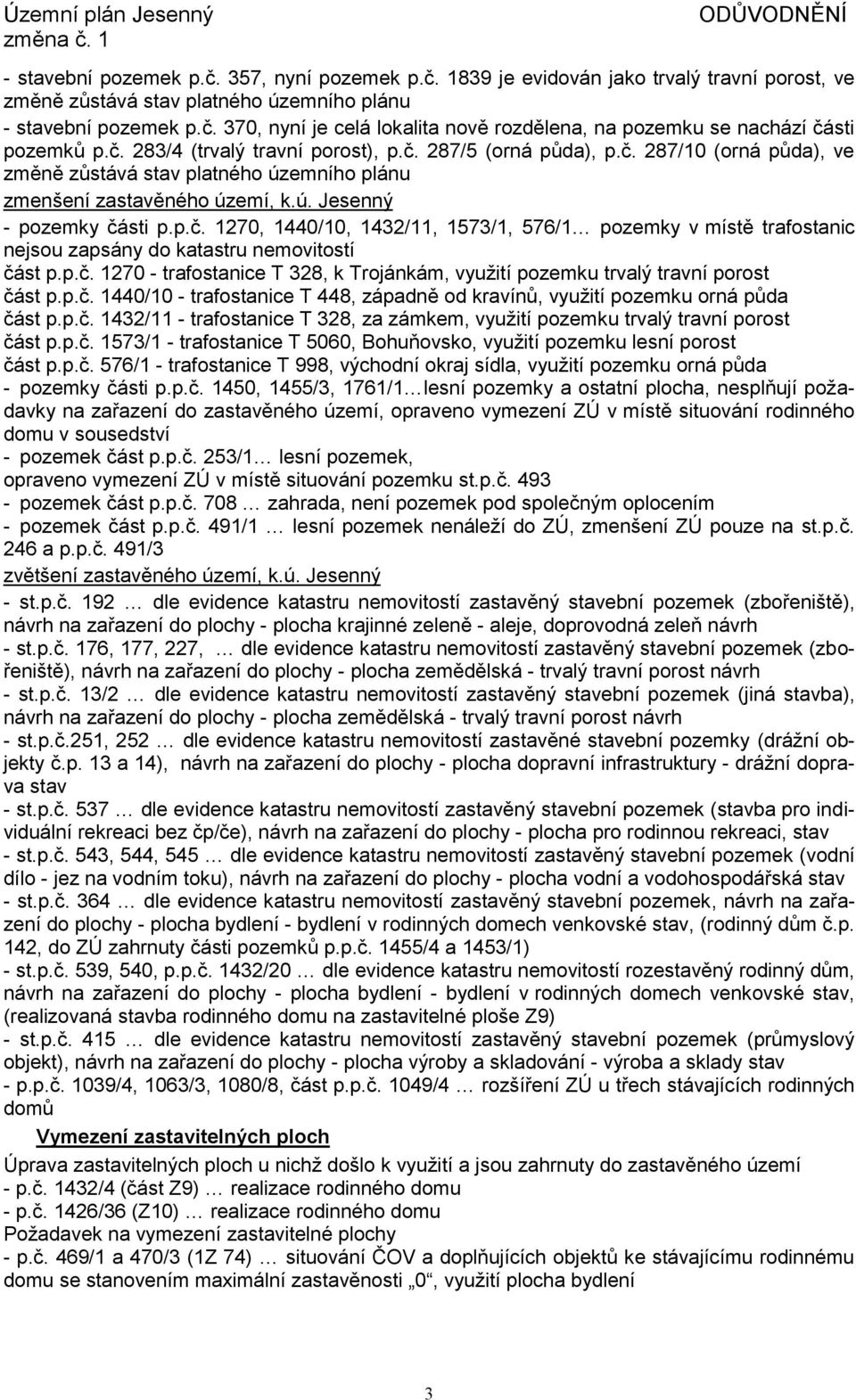 p.č. 1270 - trafostanice T 328, k Trojánkám, využití pozemku trvalý travní porost část p.p.č. 1440/10 - trafostanice T 448, západně od kravínů, využití pozemku orná půda část p.p.č. 1432/11 - trafostanice T 328, za zámkem, využití pozemku trvalý travní porost část p.