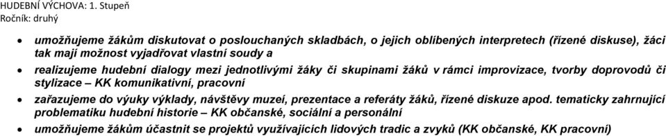 vyjadřovat vlastní soudy a realizujeme hudební dialogy mezi jednotlivými žáky či skupinami žáků v rámci improvizace, tvorby doprovodů či stylizace KK