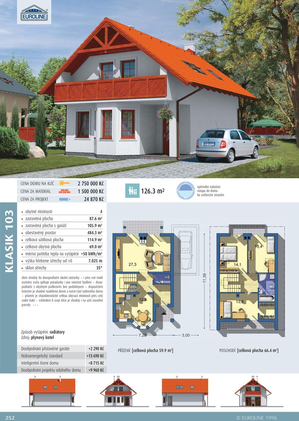 řešením je vhodně rozdělená denní a noční část rodinného domu přízemí je charakteristické velkou obývací místností přes celý zadní trakt