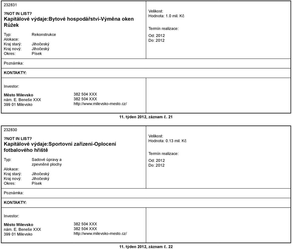 21 232830 Kapitálové výdaje:sportovní zařízení-oplocení