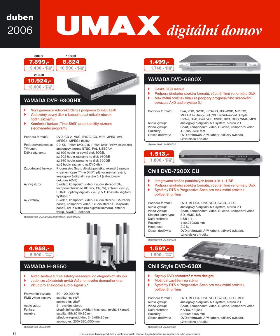 Podpora formátů: DVD, CD-A, VDC, SVDC, CD, MP3, JPEG, AVI, MPEG4, MPEG4 titulky Podporovaná média: CD, CD-R/RW, DVD, DVD-R/RW, DVD+R/RW, pevný disk TV tuner: analogový, normy NTSC, PAL & SECAM Délka