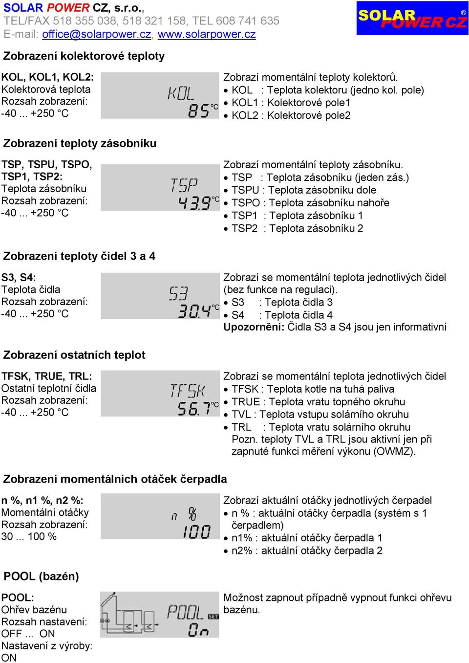 TSP : Teplota zásobníku (jeden zás.