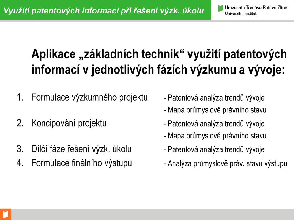 Formulace výzkumného projektu - Patentová analýza trendů vývoje - Mapa průmyslově právního stavu 2.