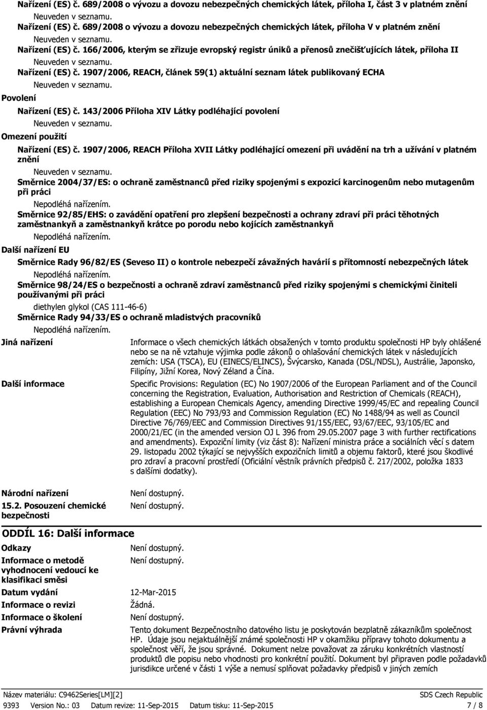 166/2006, kterým se zřizuje evropský registr úniků a přenosů znečišťujících látek, příloha II Nařízení (ES) č.