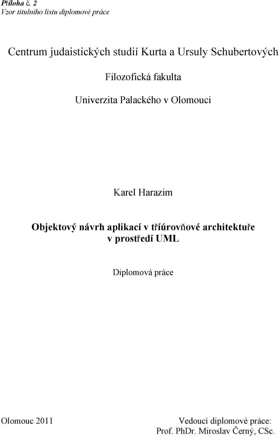 Ursuly Schubertových Filozofická fakulta Univerzita Palackého v Olomouci Karel