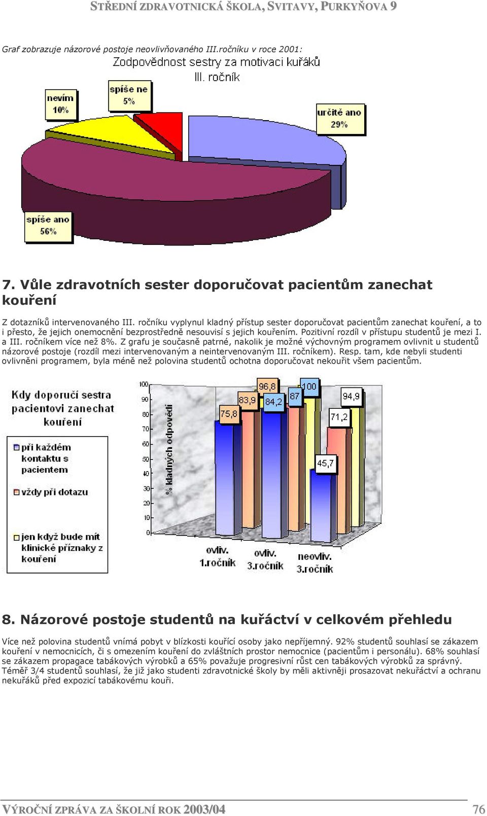 Pozitivní rozdíl v přístupu studentů je mezi I. a III. ročníkem více než 8%.