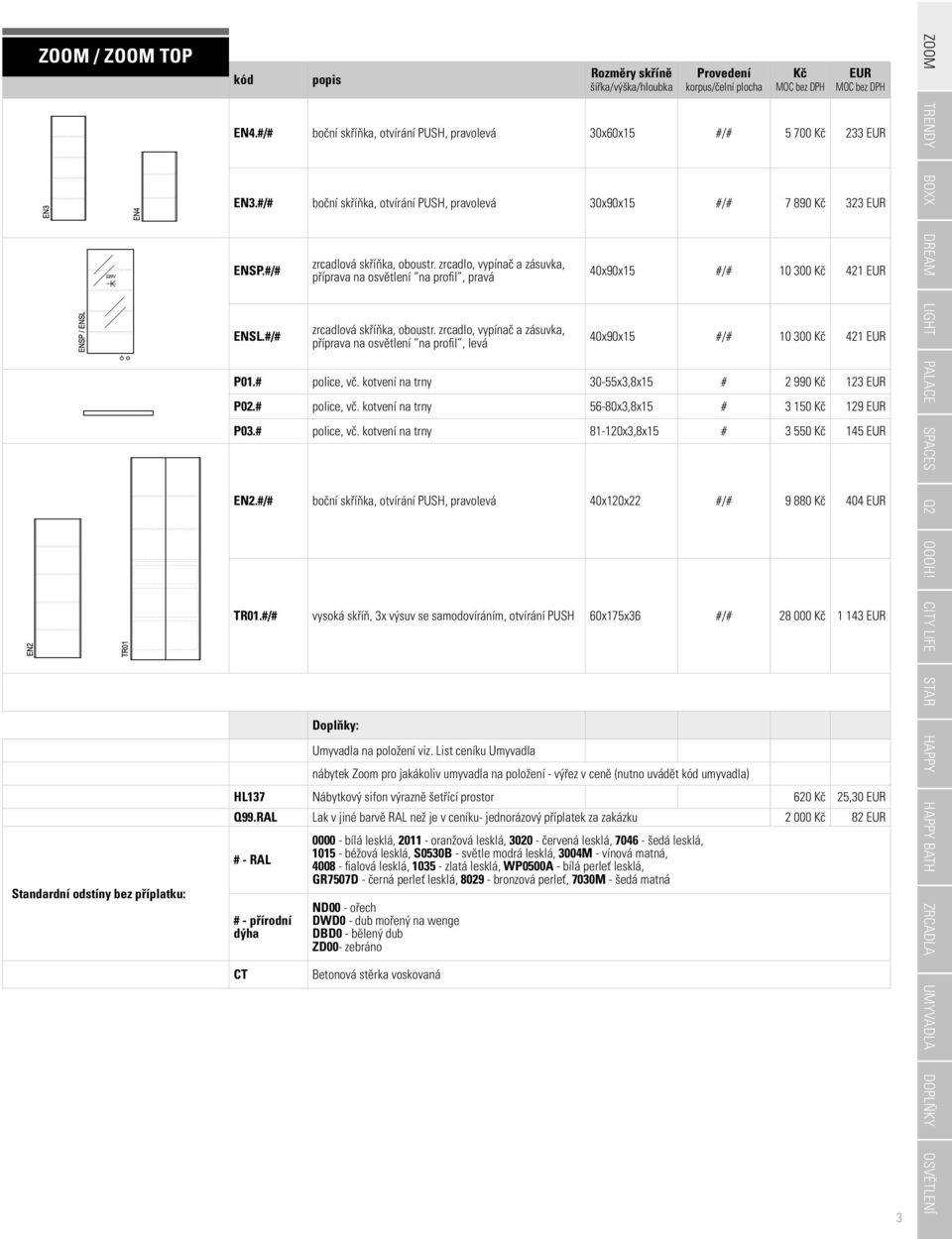 zrcadlo, vypínač a zásuvka, příprava na osvětlení na profil, levá 40x90x15 #/# 10 300 421 40x90x15 #/# 10 300 421 P01.# police, vč. kotvení na trny 30-55x3,8x15 # 2 990 123 P02.# police, vč. kotvení na trny 56-80x3,8x15 # 3 150 129 P03.
