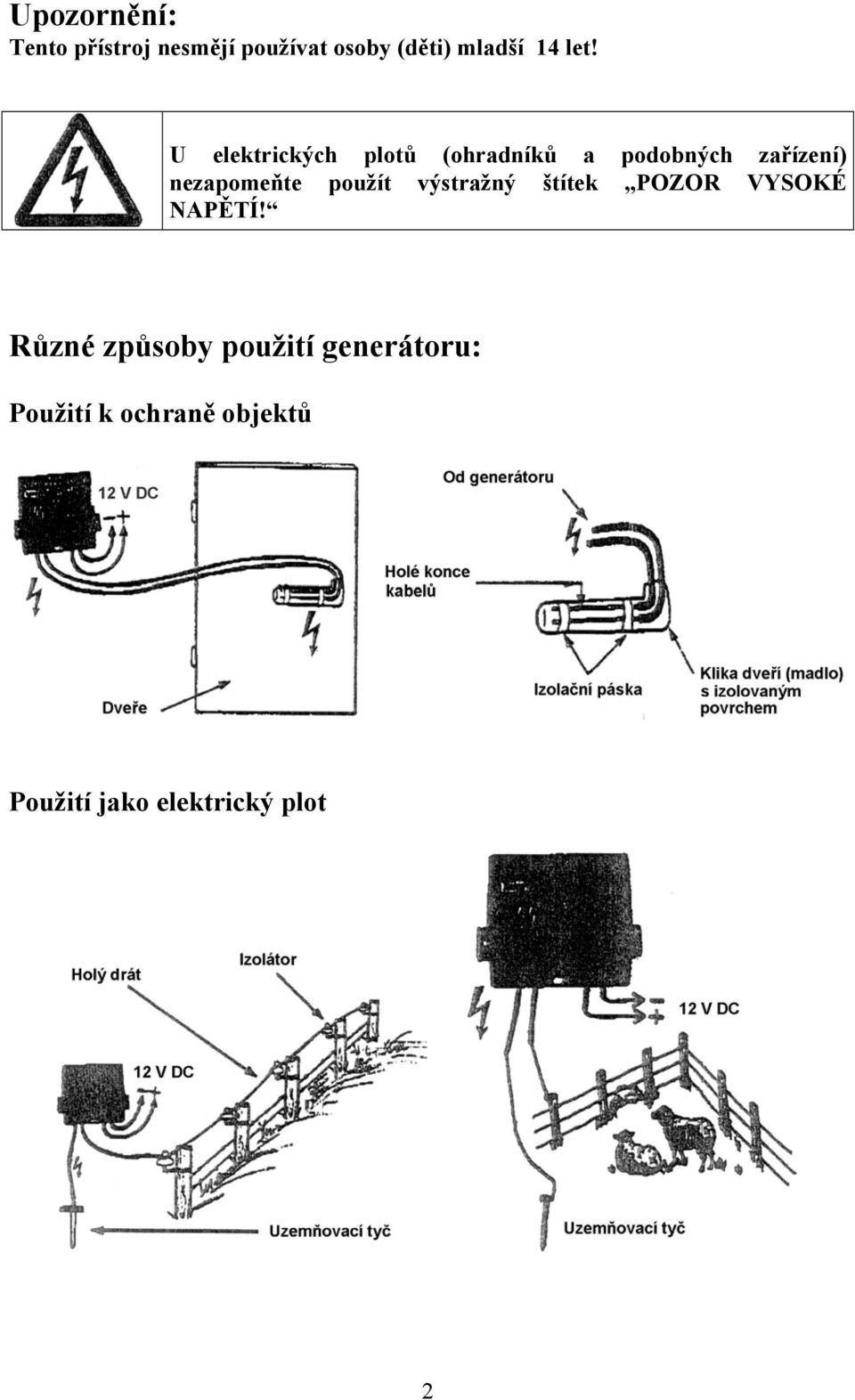 nezapomeňte použít výstražný štítek POZOR VYSOKÉ NAPĚTÍ!