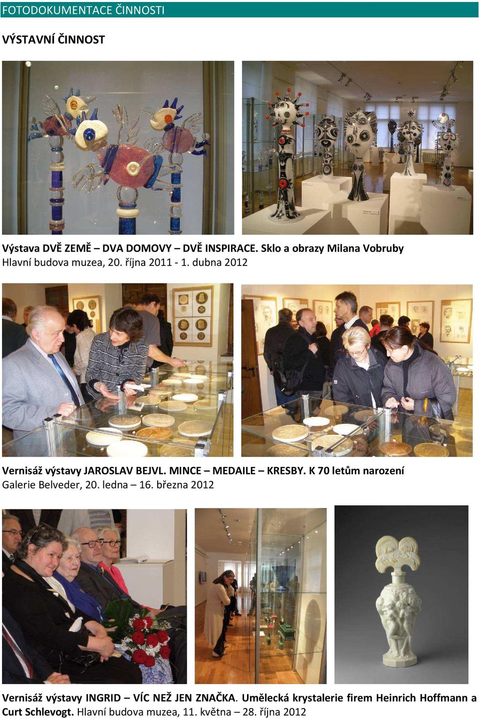 dubna 2012 Vernisáž výstavy JAROSLAV BEJVL. MINCE MEDAILE KRESBY. K 70 letům narození Galerie Belveder, 20.