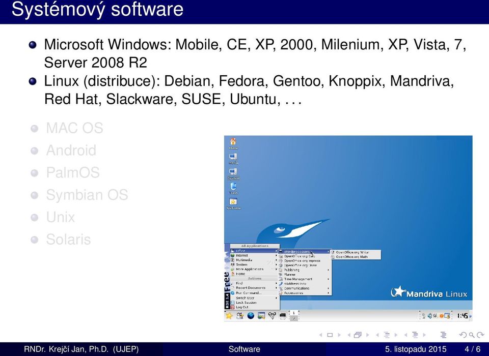 Knoppix, Mandriva, Red Hat, Slackware, SUSE, Ubuntu,.