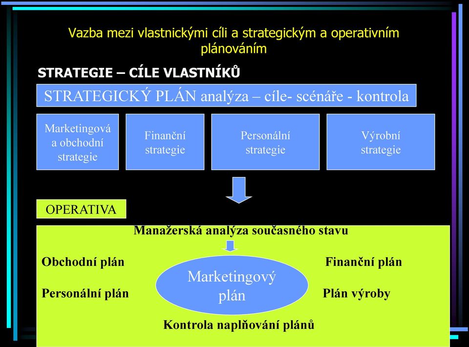 strategie Personální strategie Výrobní strategie OPERATIVA Manažerská analýza současného stavu