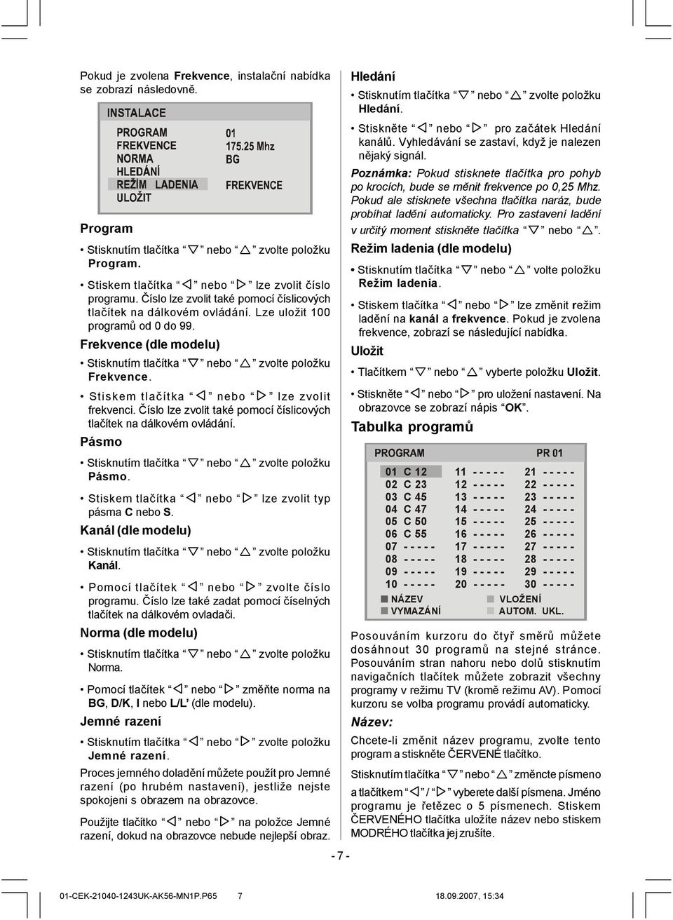 Číslo lze zvolit také pomocí číslicových tlačítek na dálkovém ovládání. Pásmo Pásmo. Stiskem tlačítka nebo lze zvolit typ pásma C nebo S. Kanál (dle modelu) Kanál.