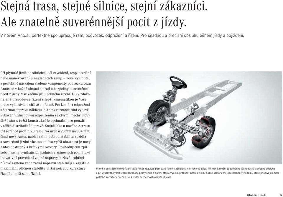 brzdění nebo manévrování u nakládacích ramp nově vyvinuté a perfektně navzájem sladěné komponenty podvozku vozu Antos se v každé situaci starají o bezpečný a suverénní pocit z jízdy.