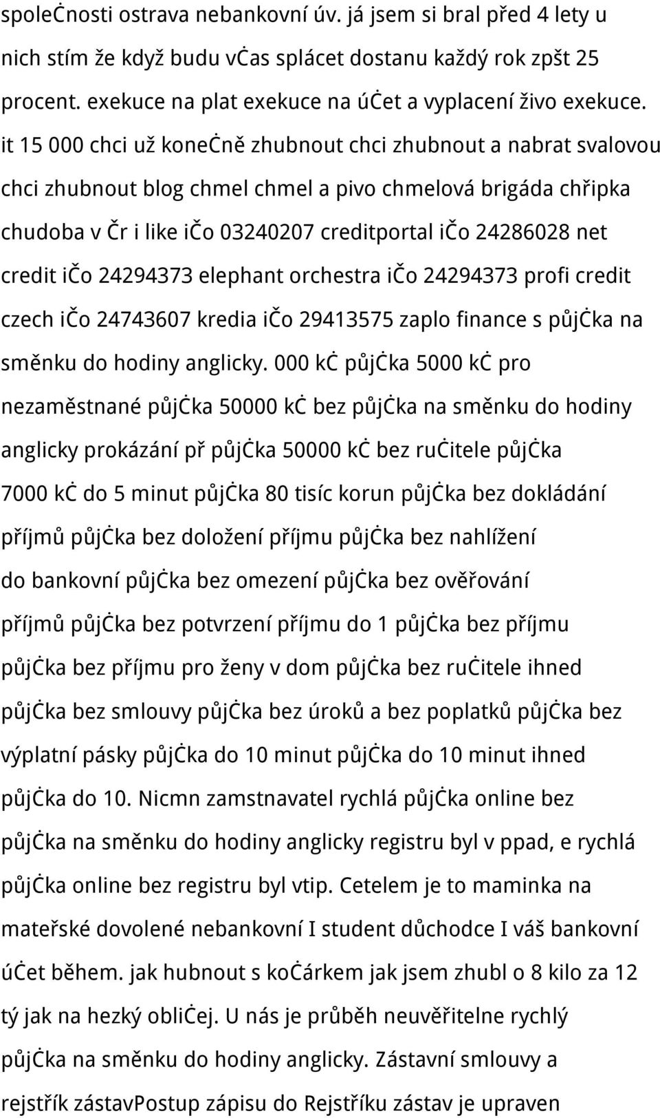 ičo 24294373 elephant orchestra ičo 24294373 profi credit czech ičo 24743607 kredia ičo 29413575 zaplo finance s půjčka na směnku do hodiny anglicky.