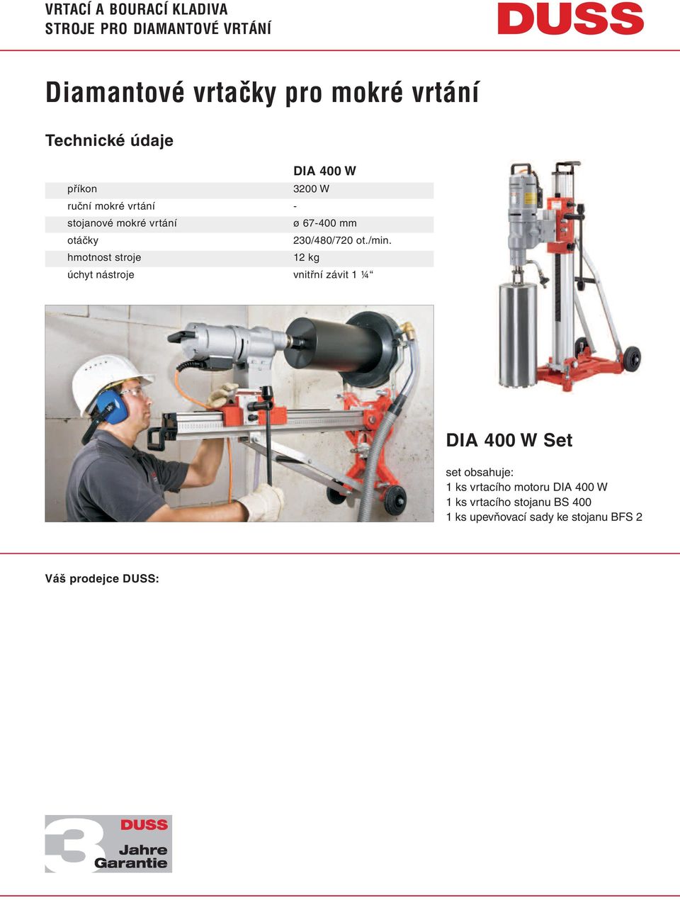 hmotnost stroje 12 kg úchyt nástroje vnitřní závit 1 ¼ DIA 400 W Set 1 ks vrtacího