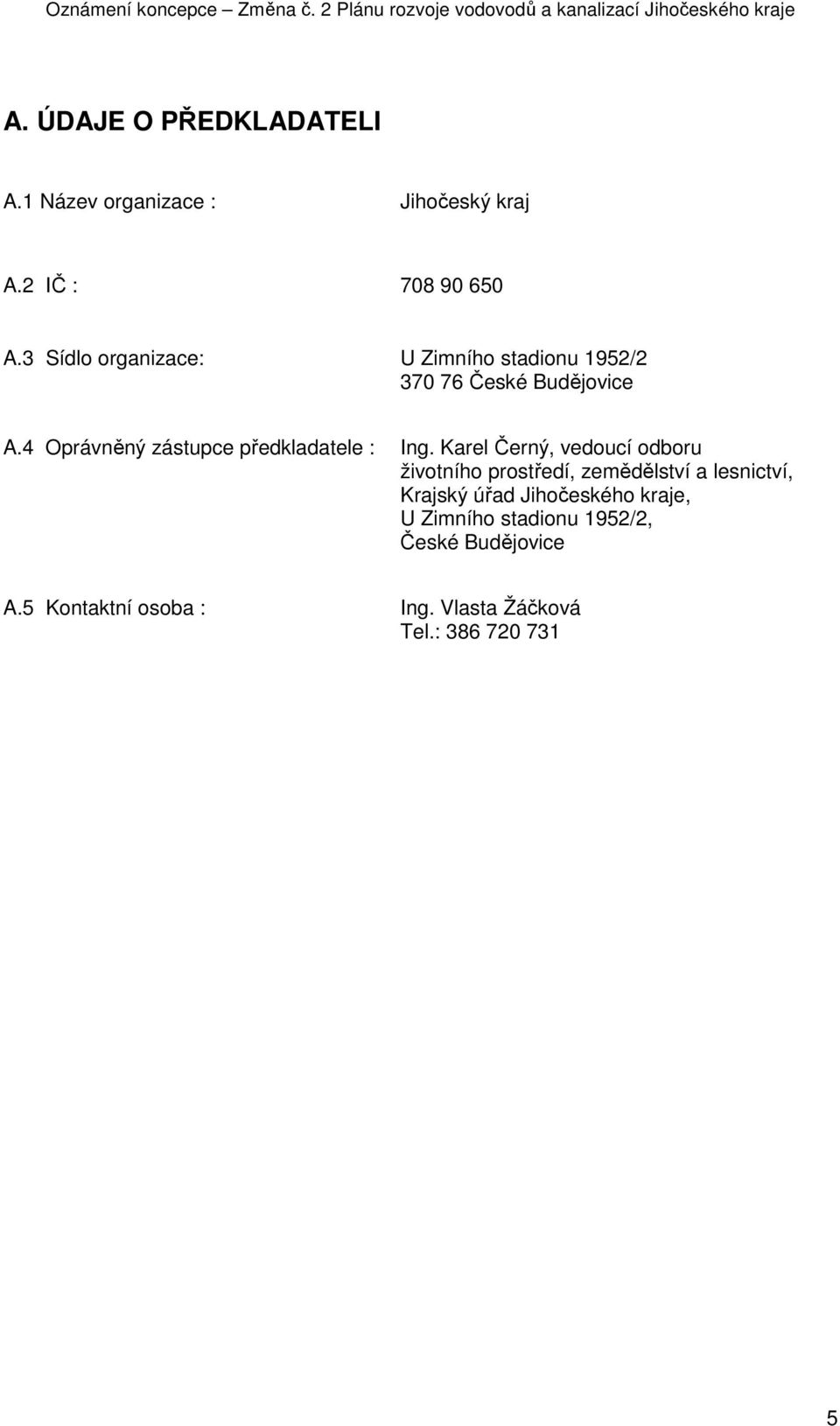 4 Oprávněný zástupce předkladatele : Ing.