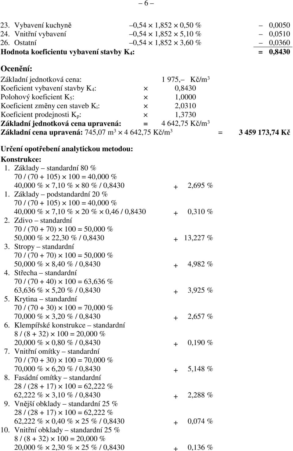 1,0000 Koeficient změny cen staveb K i : 2,0310 Koeficient prodejnosti K p : 1,3730 Základní jednotková cena upravená: = 4 642,75 Kč/m 3 Základní cena upravená: 745,07 m 3 4 642,75 Kč/m 3 = 3 459