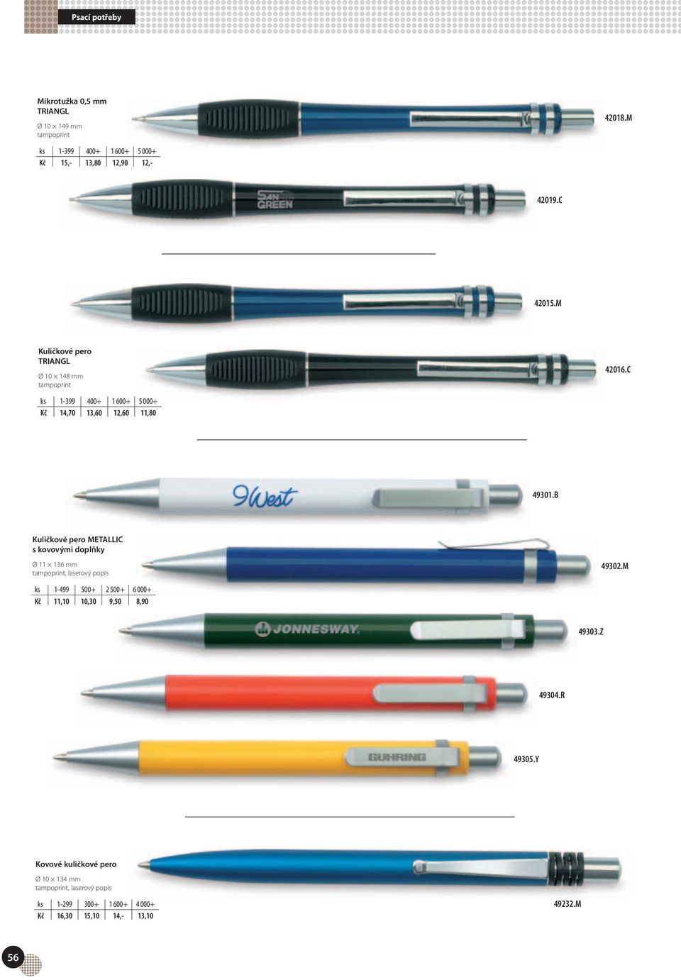 B Kuličkové pero METALLIC s kovovými doplňky Ø 11 136 mm 49302.
