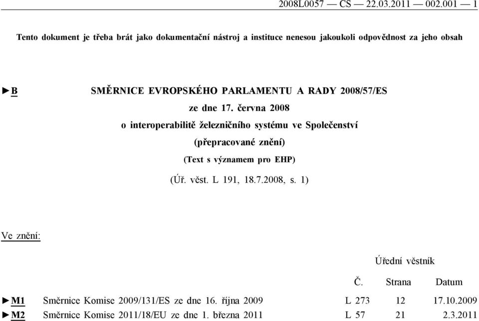 EVROPSKÉHO PARLAMENTU A RADY 2008/57/ES ze dne 17.