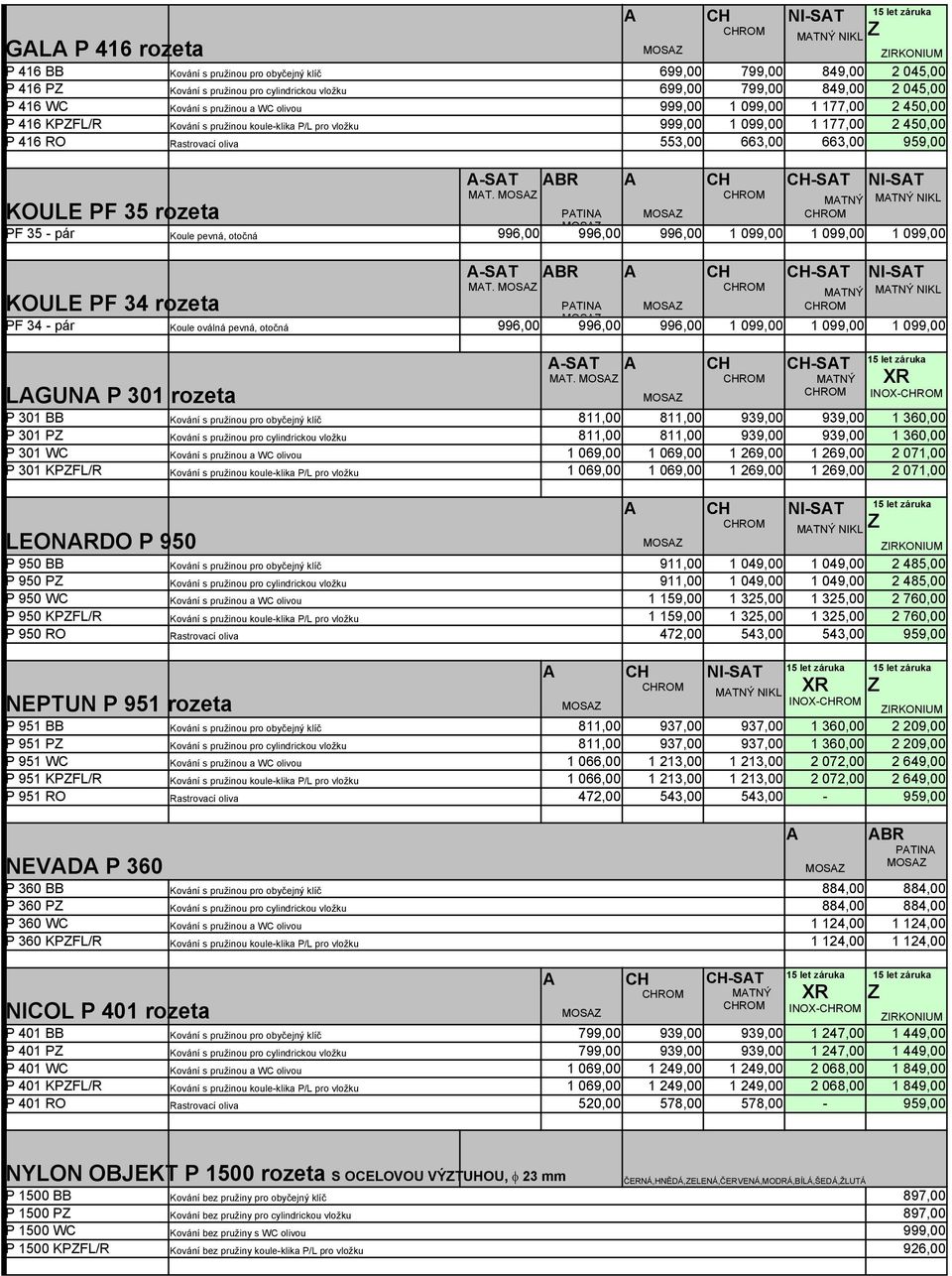 959,00 LGUN P 301 rozeta P 301 BB Kování s pružinou pro obyčejný klíč 811,00 811,00 939,00 939,00 1 360,00 P 301 P Kování s pružinou pro cylindrickou vložku 811,00 811,00 939,00 939,00 1 360,00 P 301