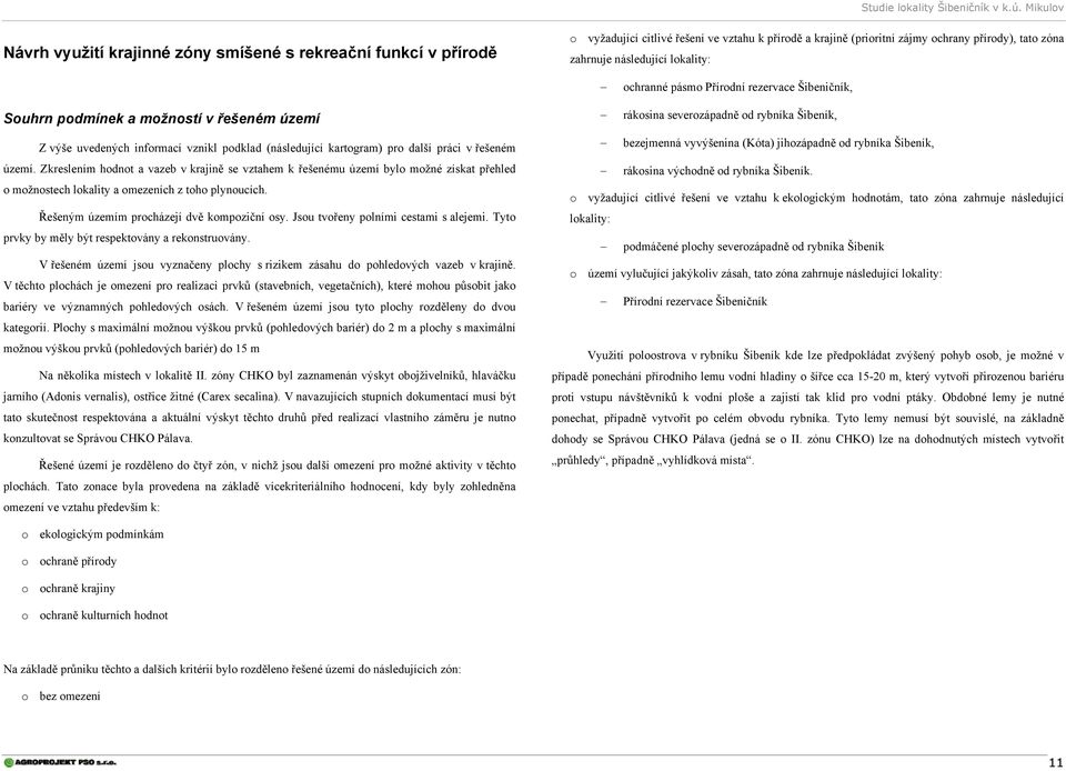 pro další práci v řešeném území. Zkreslením hodnot a vazeb v krajině se vztahem k řešenému území bylo možné získat přehled o možnostech lokality a omezeních z toho plynoucích.