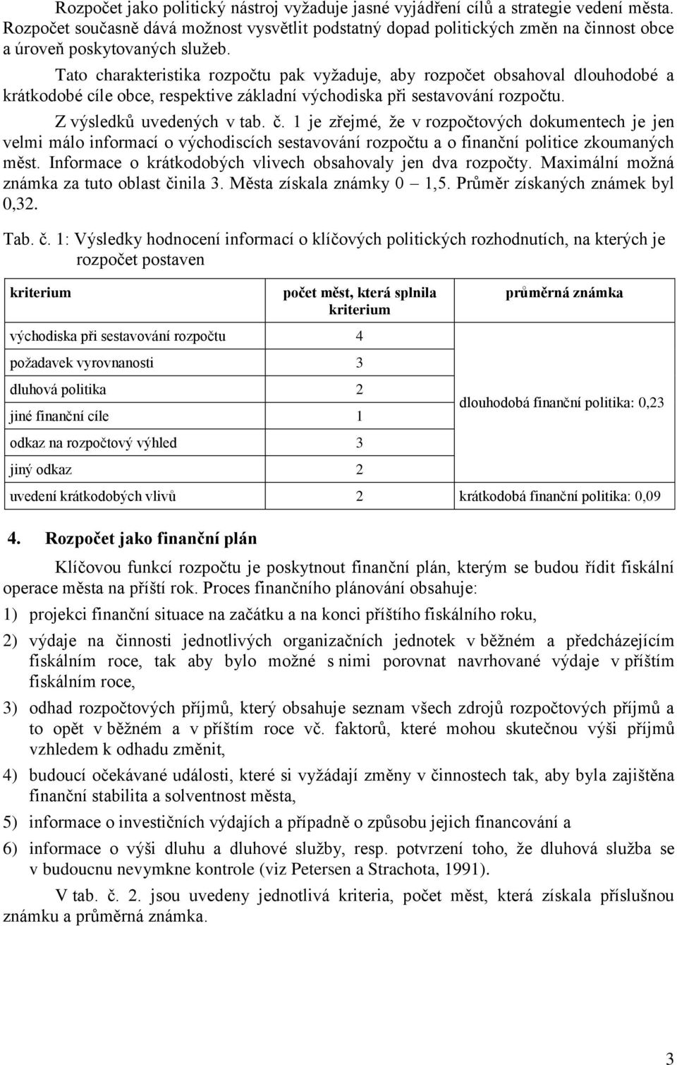 Tato charakteristika rozpočtu pak vyžaduje, aby rozpočet obsahoval dlouhodobé a krátkodobé cíle obce, respektive základní východiska při sestavování rozpočtu. Z výsledků uvedených v tab. č.