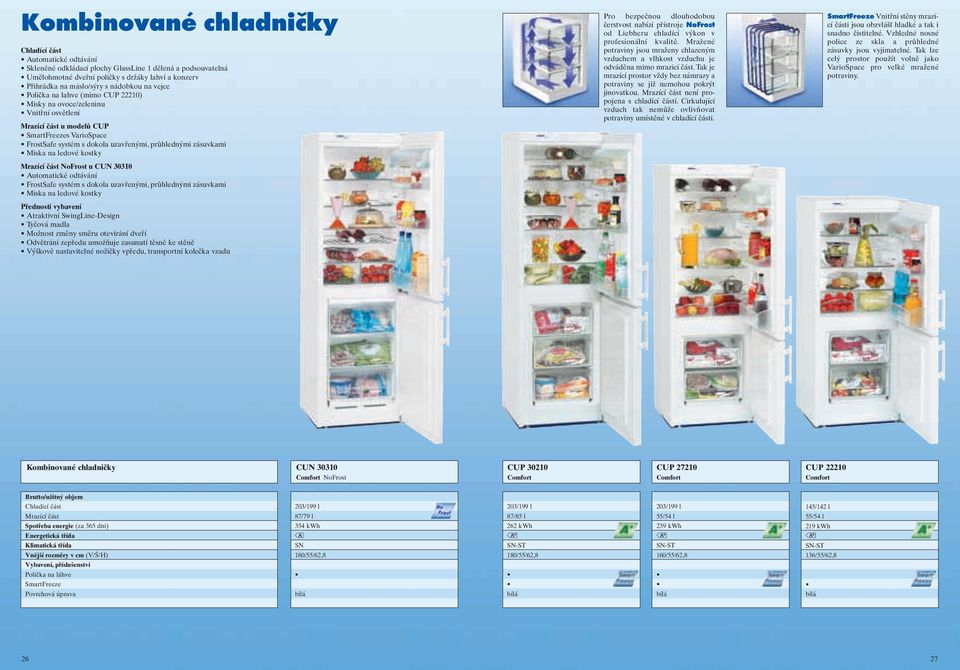 3030 utoatické odtávání FrostSafe systé s dokola uzavřenýi, průhlednýi zásuvkai Miska na ledové kostky traktivní SwingLine-Design Tyčová adla Možnost zěny sěru otevírání dveří Odvětrání zepředu