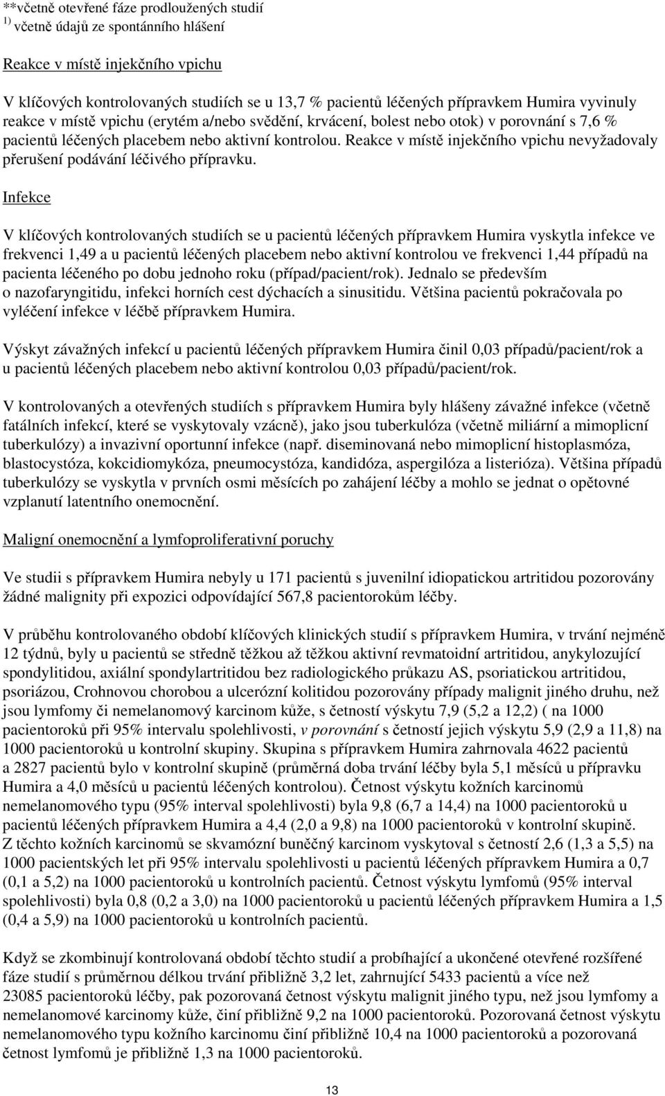 Reakce v místě injekčního vpichu nevyžadovaly přerušení podávání léčivého přípravku.