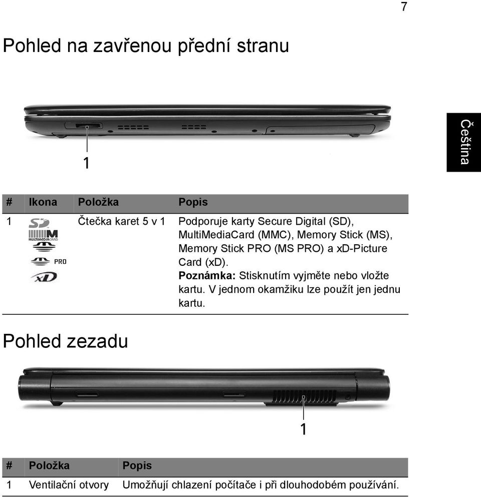 Poznámka: Stisknutím vyjměte nebo vložte kartu. V jednom okamžiku lze použít jen jednu kartu.