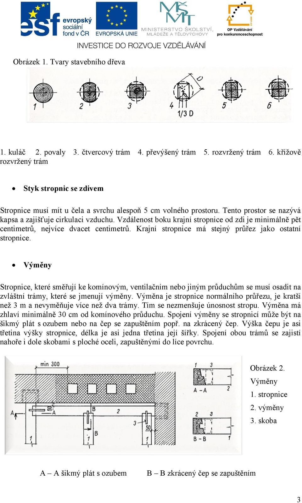 Vzdálenost boku krajní stropnice od zdi je minimálně pět centimetrů, nejvíce dvacet centimetrů. Krajní stropnice má stejný průřez jako ostatní stropnice.