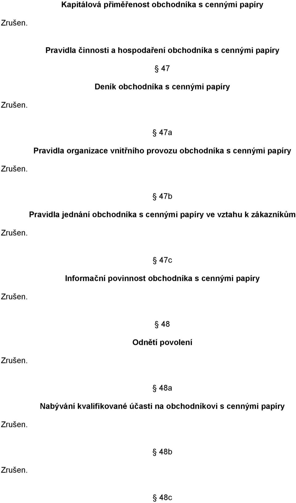 papíry 47b Pravidla jednání obchodníka s cennými papíry ve vztahu k zákazníkům 47c Informační povinnost