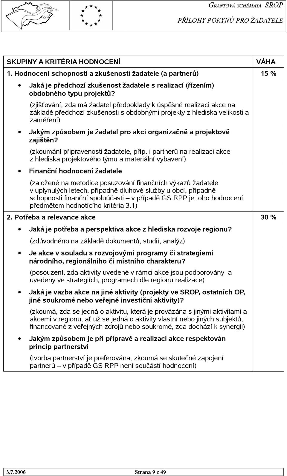 projektově zajištěn? (zkoumání připravenosti žadatele, příp.