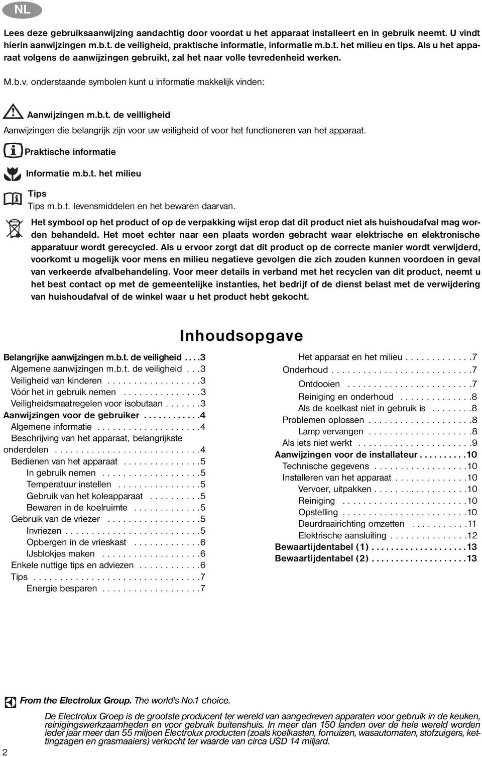 Praktische informatie Informatie m.b.t. het milieu Tips Tips m.b.t. levensmiddelen en het bewaren daarvan.