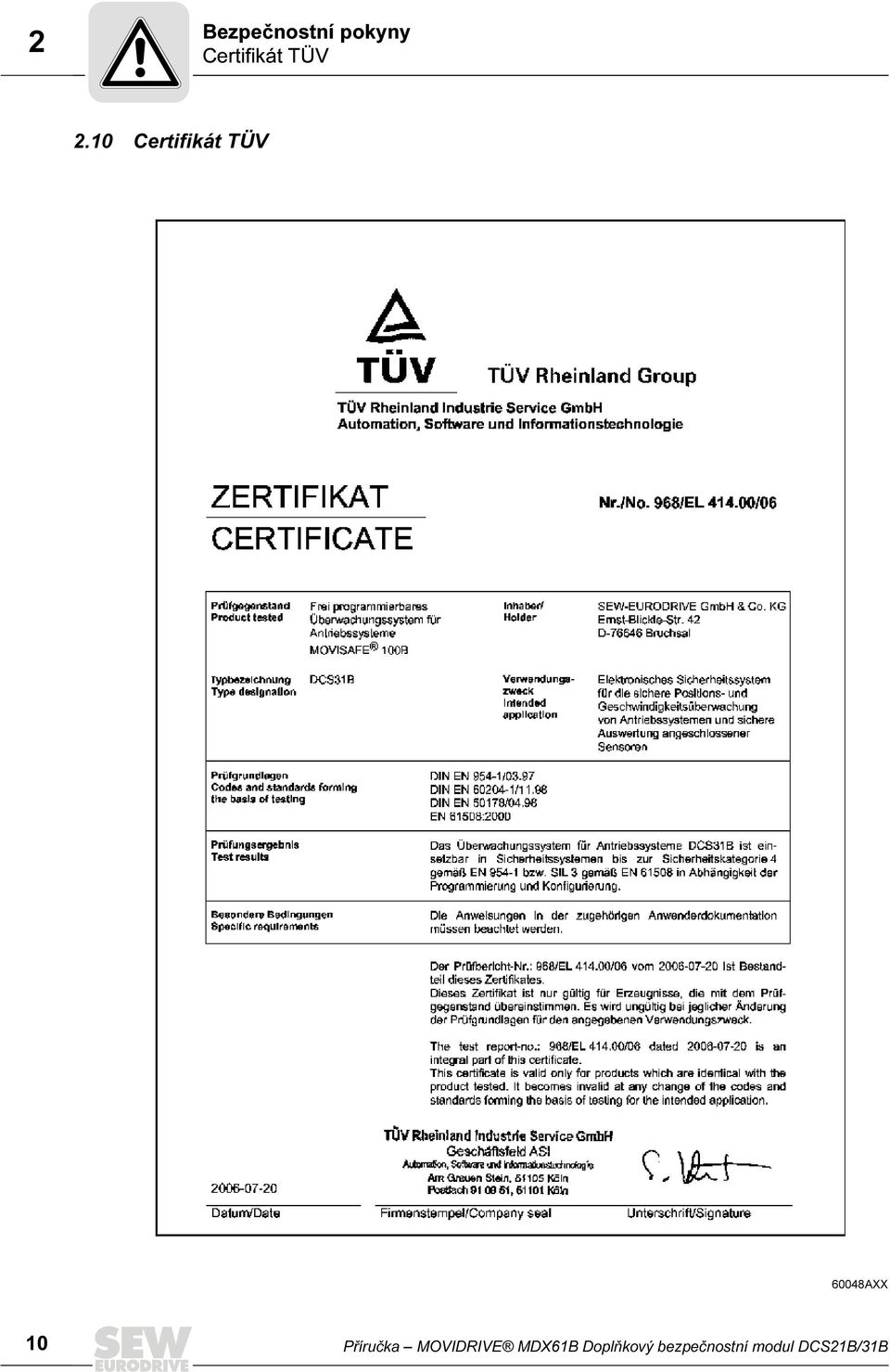 10 Certifikát TÜV 60048AXX 10