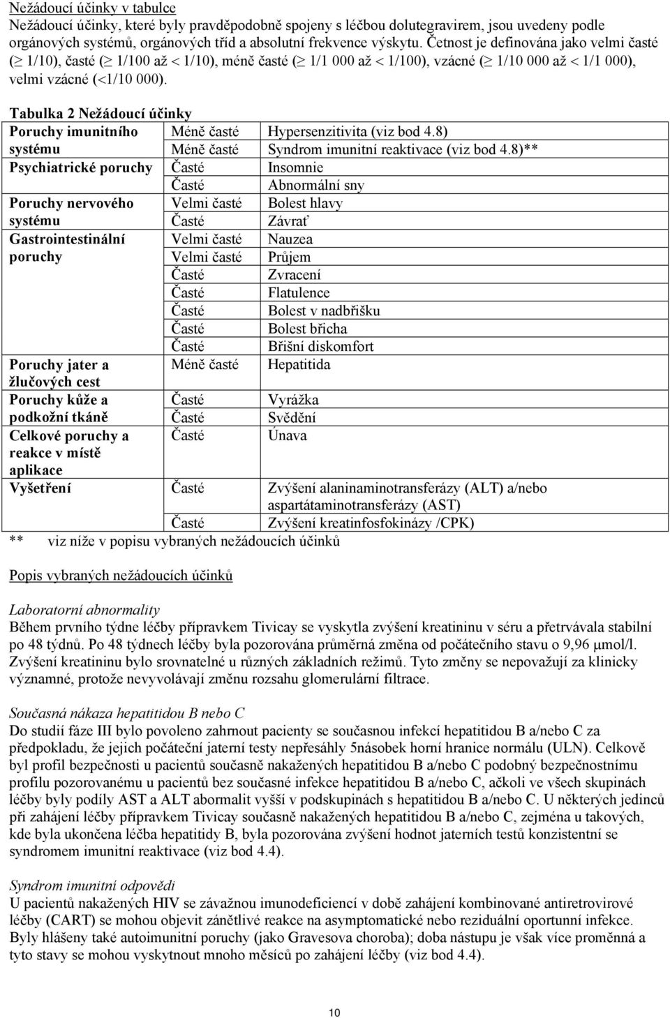 Tabulka 2 Nežádoucí účinky Poruchy imunitního Méně časté Hypersenzitivita (viz bod 4.8) systému Méně časté Syndrom imunitní reaktivace (viz bod 4.