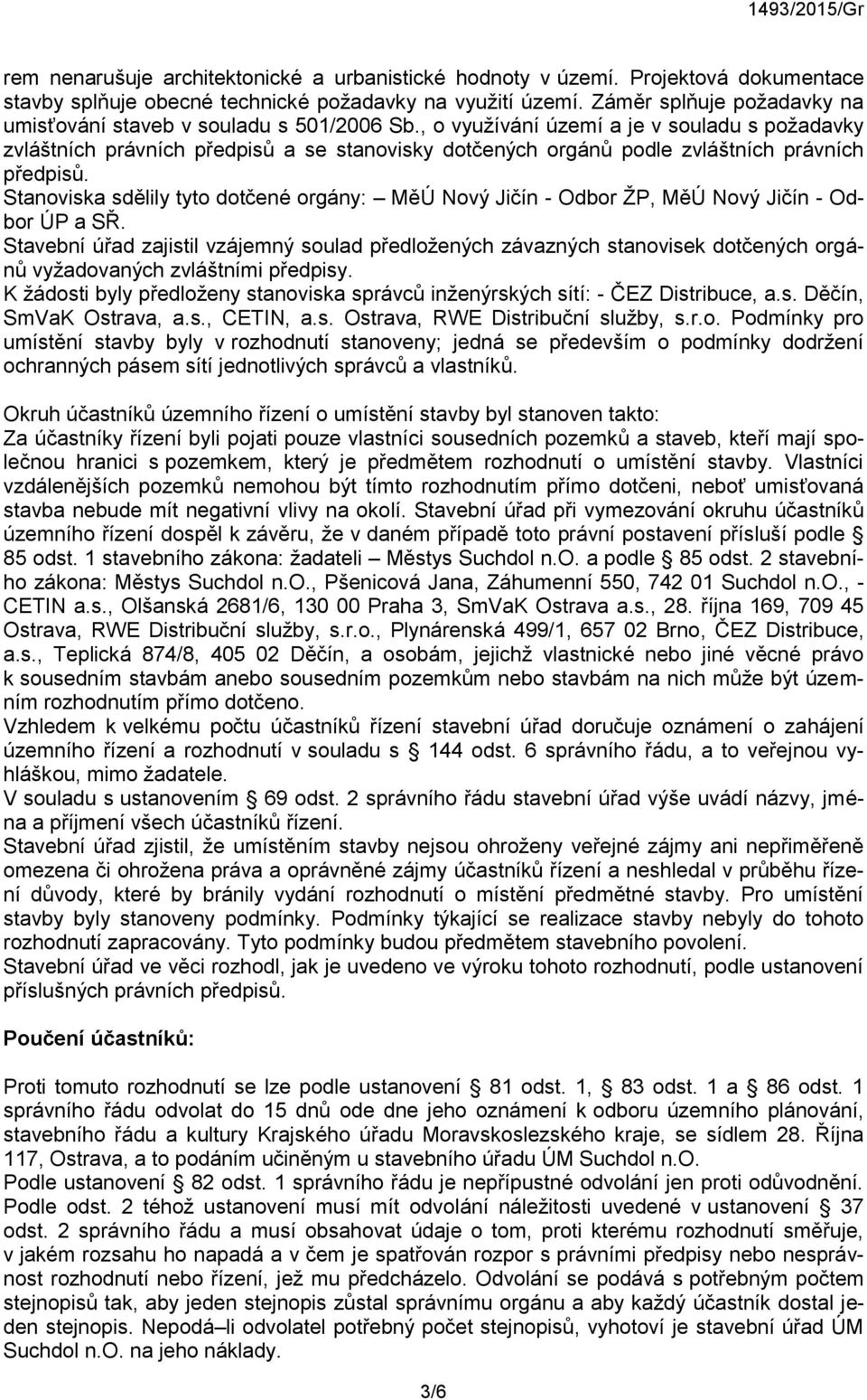 , o využívání území a je v souladu s požadavky zvláštních právních předpisů a se stanovisky dotčených orgánů podle zvláštních právních předpisů.