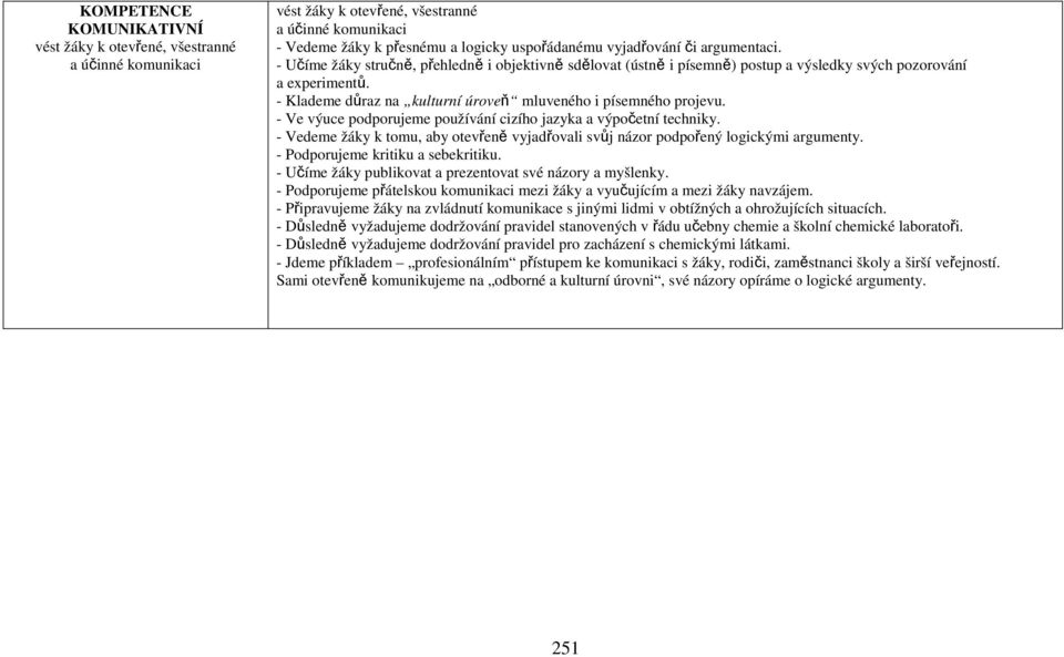 - Ve výuce podporujeme používání cizího jazyka a výpočetní techniky. - Vedeme žáky k tomu, aby otevřeně vyjadřovali svůj názor podpořený logickými argumenty. - Podporujeme kritiku a sebekritiku.