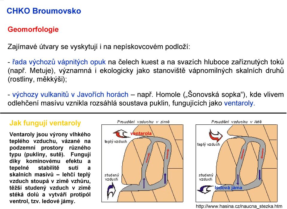 Homole ( Šonovská sopka ), kde vlivem odlehčení masívu vznikla rozsáhlá soustava puklin, fungujících jako ventaroly.