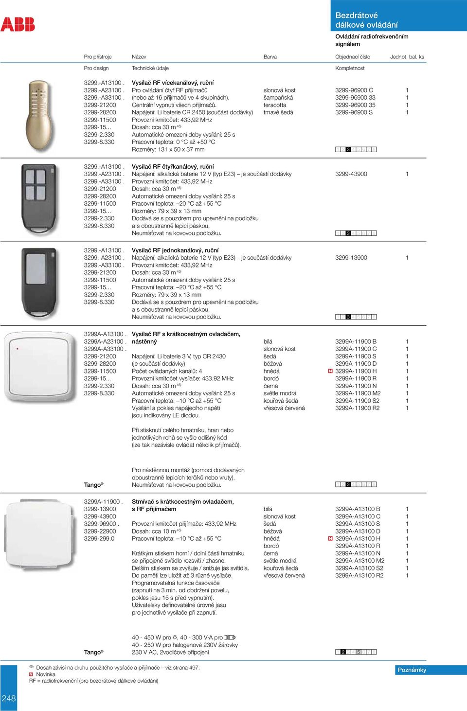 teracotta 3299-96900 35 1 3299-28200 Napájení: Li baterie CR 2450 (součást dodávky) tmavě šedá 3299-96900 S 1 3299-11500 Provozní kmitočet: 433,92 MHz 3299-15... Dosah: cca 30 m 45) 3299-2.