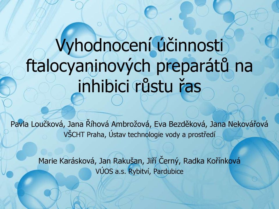 ekovářová VŠCHT Praha, Ústav technologie vody a prostředí Marie