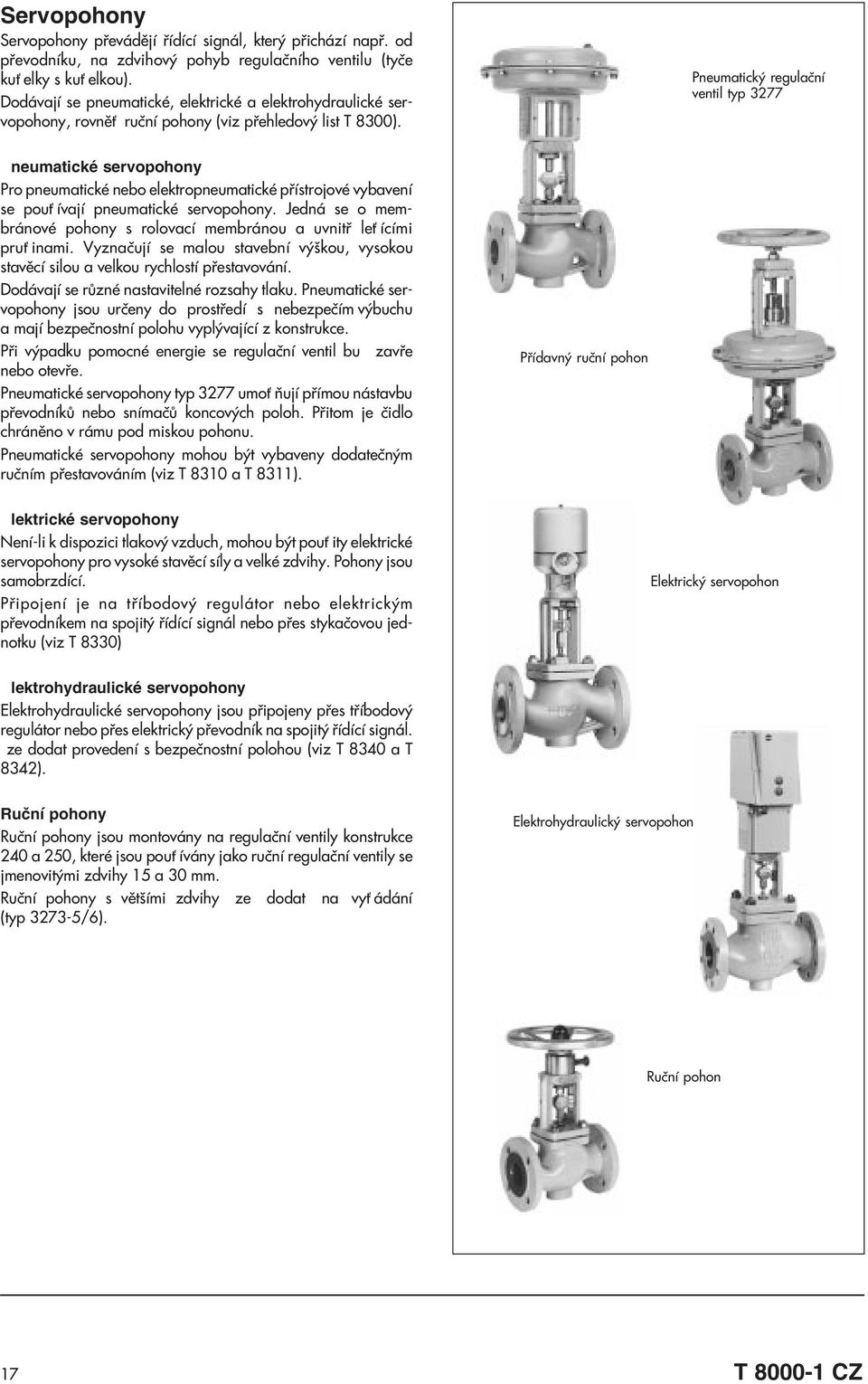 Pneumatický regulaèní ventil typ 377 neumatické servopohony Pro pneumatické nebo elektropneumatické pøístrojové vybavení se pou ívají pneumatické servopohony.