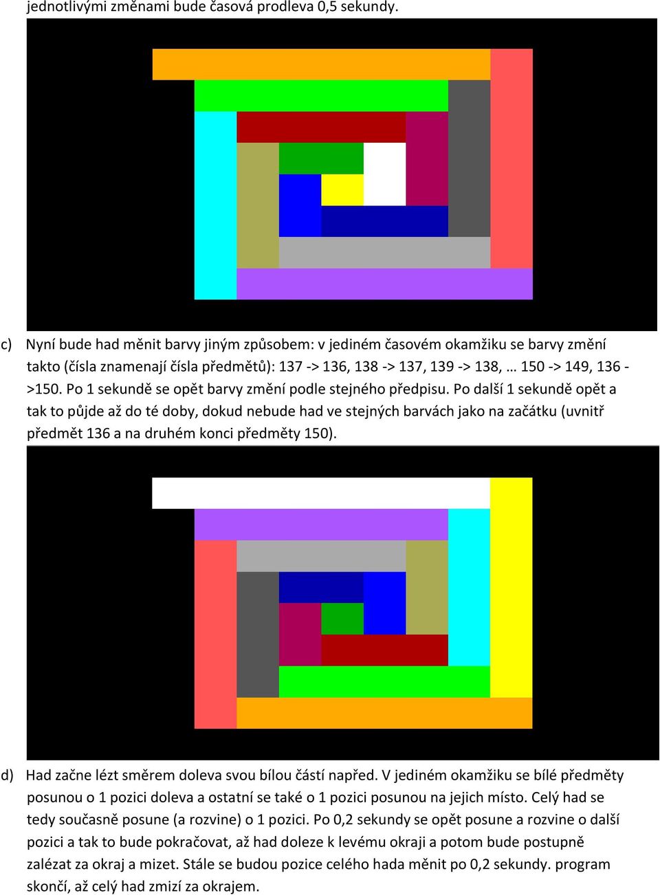 Po 1 sekundě se opět barvy změní podle stejného předpisu.