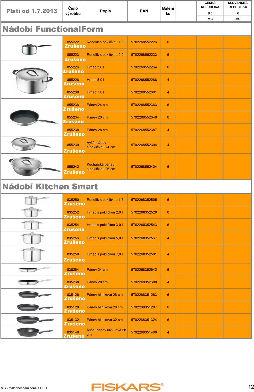 Kuchařská pánev s pokličkou 26 cm 5702268552424 6 Nádobí Kitchen Smart 835250 Rendlík s pokličkou 1,5 l 5702268352505 6 835252 Hrnec s pokličkou 2,0 l 5702268352529 6 835254 Hrnec s pokličkou 3,0 l