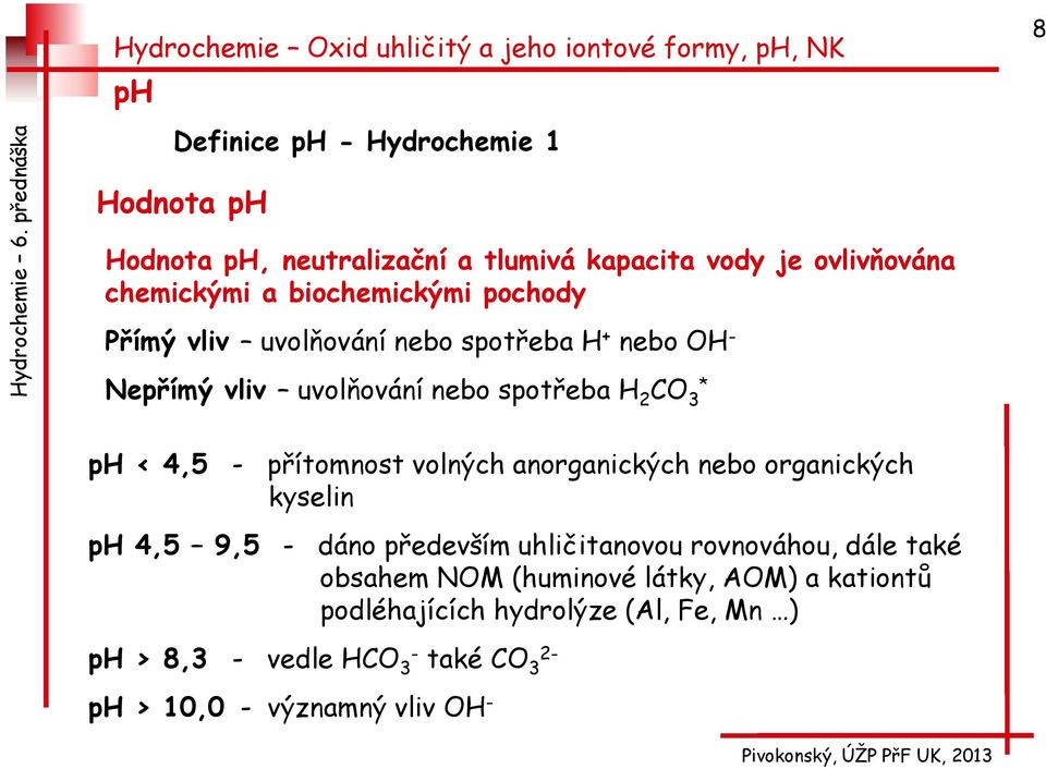 2 CO * 3 8 ph < 4,5 - přítomnost volných anorganických nebo organických kyselin ph 4,5 9,5 - dáno především uhličitanovou rovnováhou, dále také