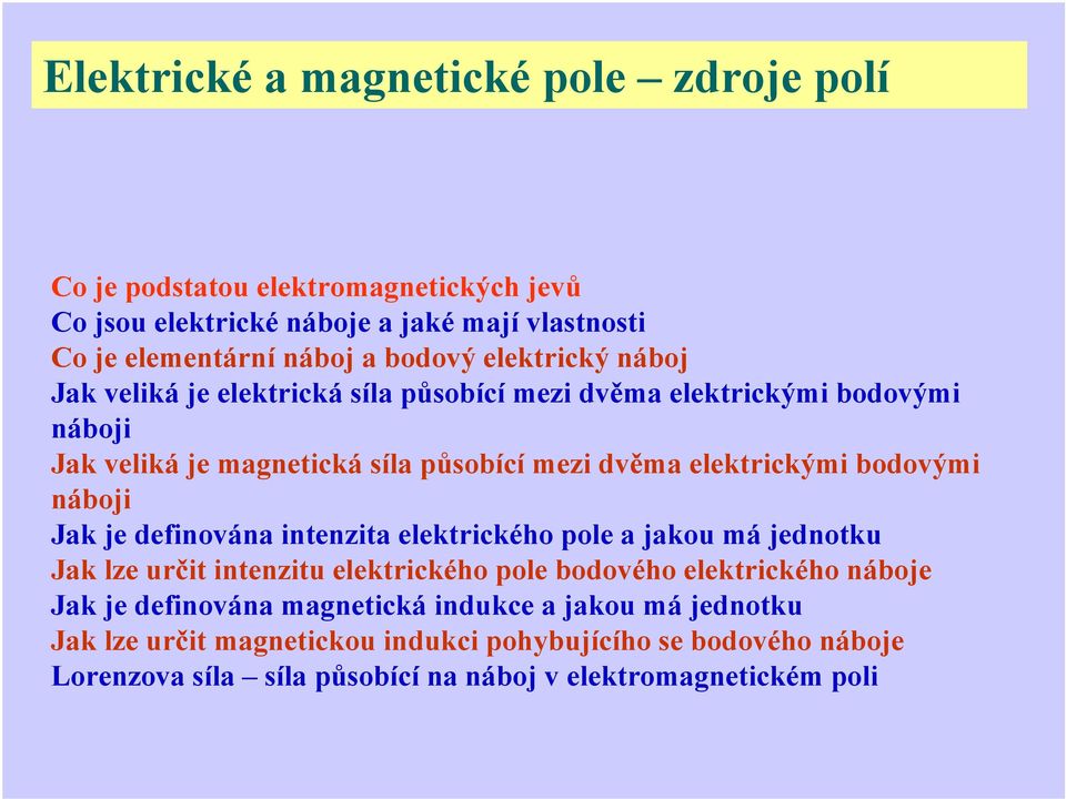 bodovými náboji Jak je definována intenzita elektického pole a jakou má jednotku Jak lze učit intenzitu elektického pole bodového elektického náboje Jak je