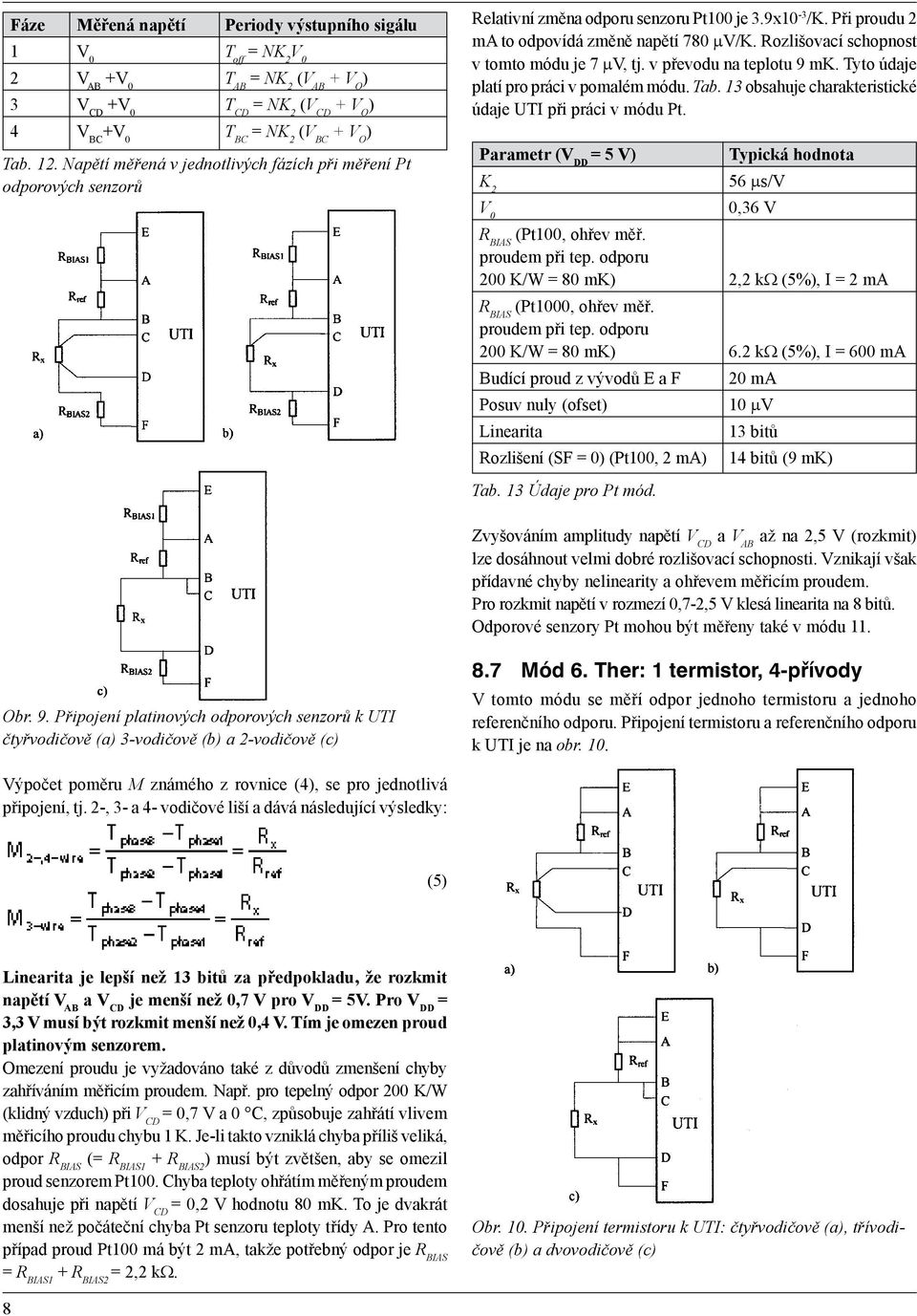 Rozlišovací schopnost v tomto módu je 7 µv, tj. v převodu na teplotu 9 mk. Tyto údaje platí pro práci v pomalém módu. Tab. 13 obsahuje charakteristické údaje UTI při práci v módu Pt.