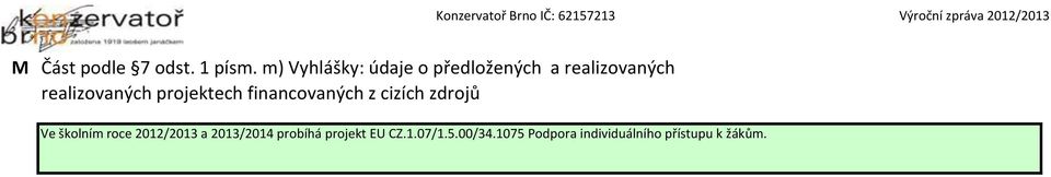 projektech financovaných z cizích zdrojů Ve školním roce